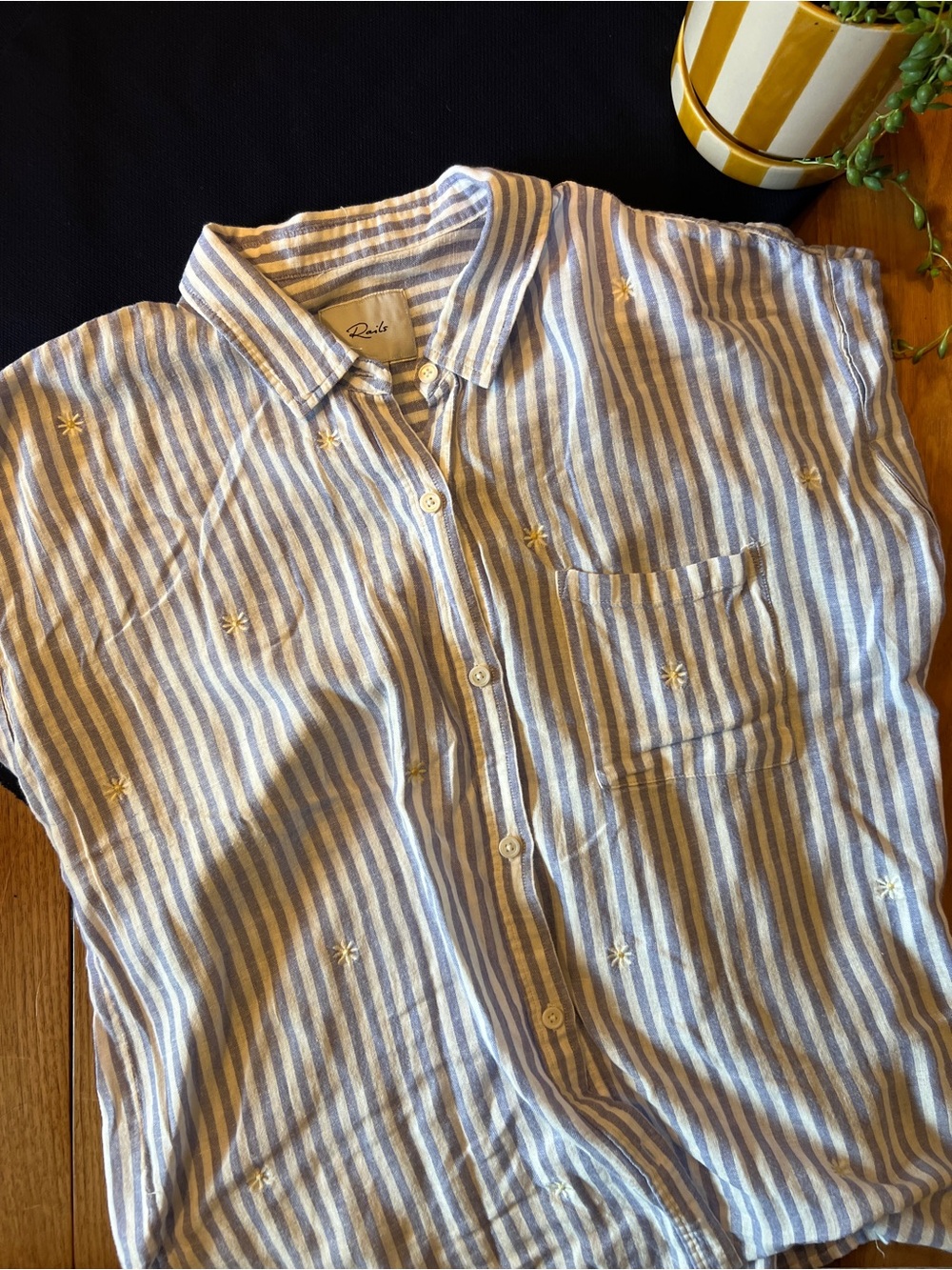 Rails Men Striped Blue & White Embroidered Button-Down Shirt